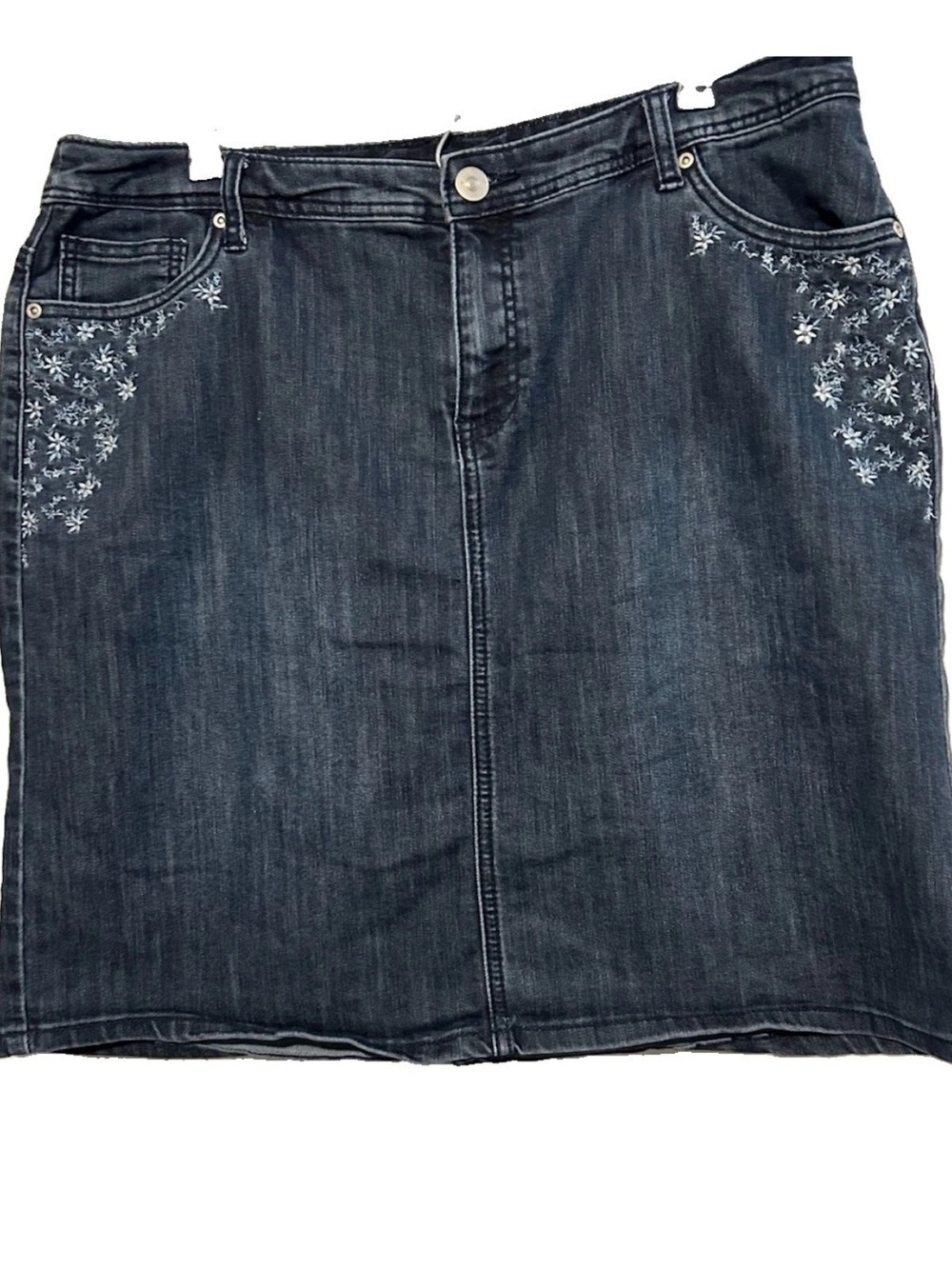 CJ Banks Skort 14W Stretch Denim Embroidered Skirt Stretchy Shorts Underneath 14